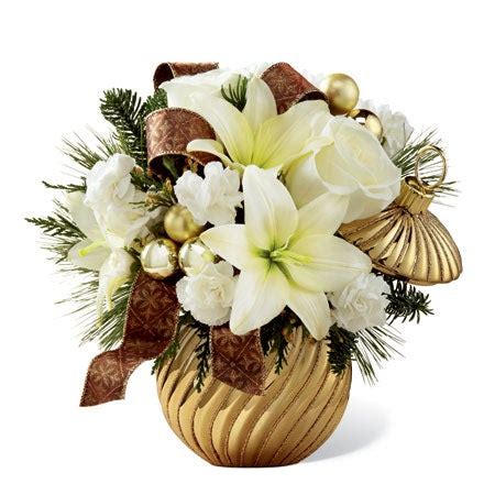 Christmas flowers, plants and gifts. Golden Christmas Ornament Bouquet at Send Flowers