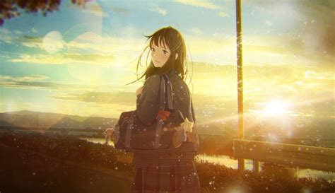 Wallpaper Anime School Girl Back View Sunlight Village