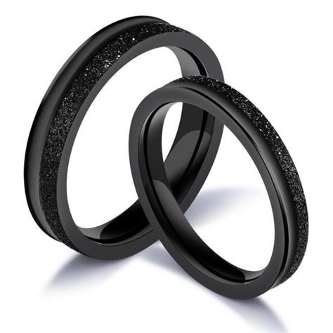 Titanium Black Ring For Couples Half Polish And Half