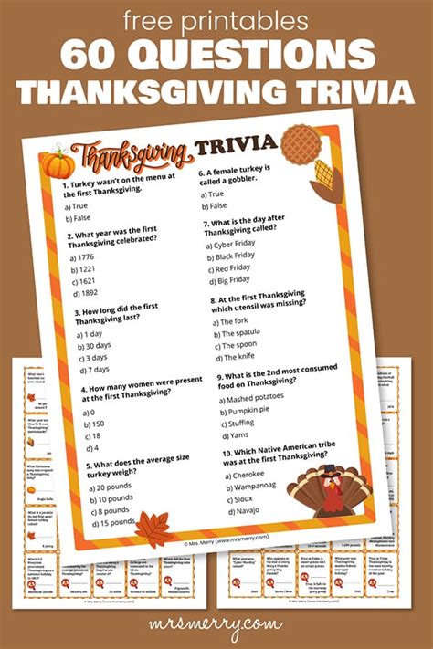 60 Thanksgiving Trivia Questions And Answers Printable Mrs Merry