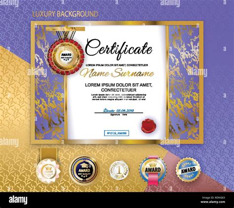 Official Purple Gold Certificate Set Of Luxury Ebmlems Stock Vector Image And Art Alamy