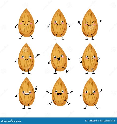 Set Of Funny Nuts Cartoon Characters Smiling With Hands And Legs