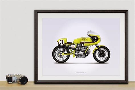 Classic Spaggiari Ducati Motorcycle Illustration Poster Print Poster
