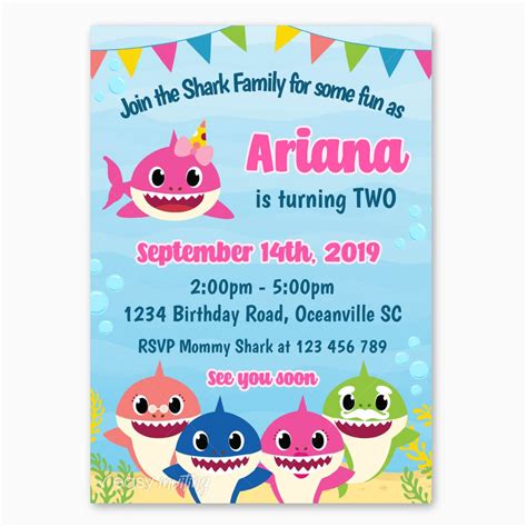 Baby Shark Birthday Invitation For Girls Easy Inviting