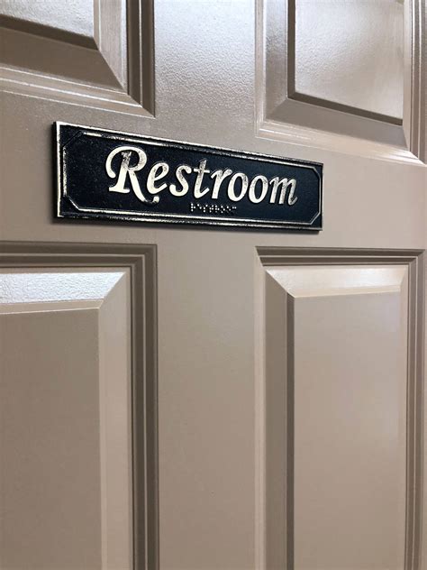 Brass Antiqued Restroom Door Sign With Braille Custom Metal Signs