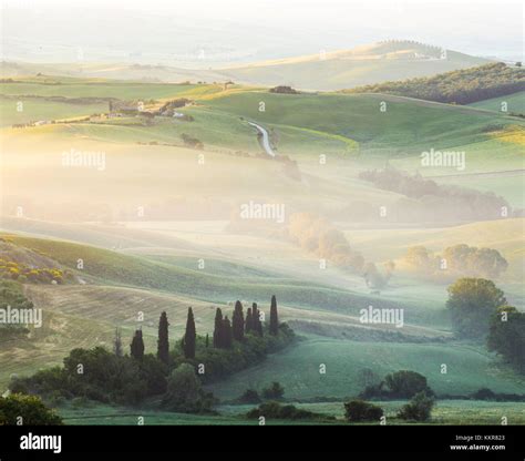 Podere Belvedere The Famous Italian Farmhouse During Sunrise Val D