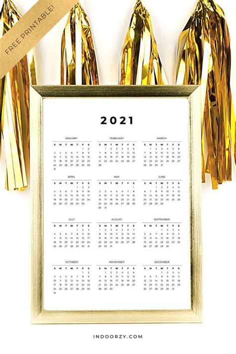 Free Minimal 2021 Calendar Printable Year At A Glance Indoorzy