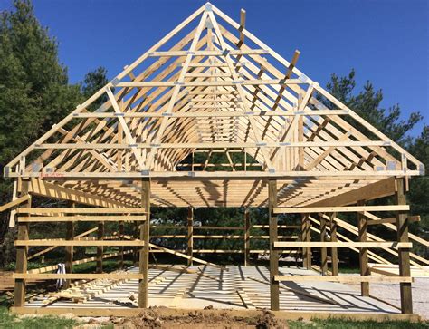 Framing Of 24 X 32 Pole Barn With 1012 Pitch Roof And Attic Trusses