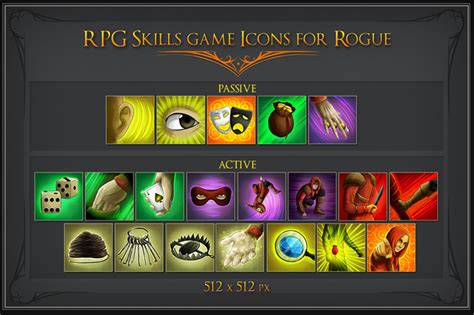 Rpg Skill Icons For Rogue By Free Game Assets Gui Sprite Tilesets