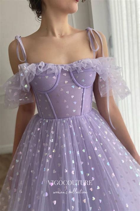 Lavender Sparkly Tulle Hoco Dresses Spaghetti Strap Maxi Dresses