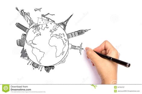 Drawing Travel Around The World Stock Image Image Of