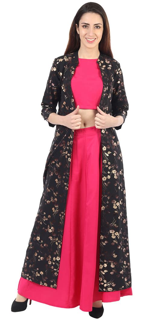 Casual Black And Grey Pink And Majenta Color Crepe Silk Fabric Ready