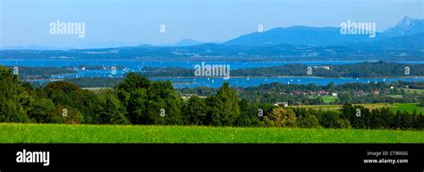 View From Ratzinger Hoehe Over Lake Chiemsee And Fraueninsel Chiemgau
