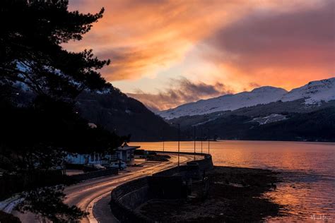 A Glowing Sunset Over Loch Long Scotland Highlands Irish Sea Scotland