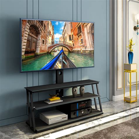 Three Layers Shelf Floor Tv Stand With Swivel Mount For 32 65 Inch