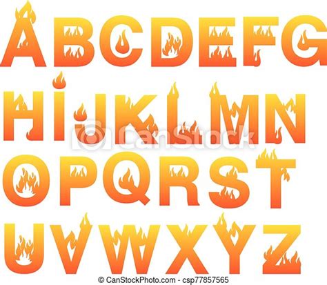 Fiery Alphabets Vector Font Set Fire Inspired Design Vector Fonts