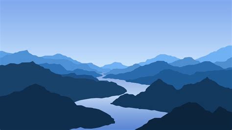 Vector Wallpaper With A Landscape Mountains And River Wall Mural In