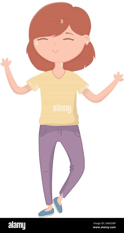 Happy Young Woman Cartoon Hands Up Celebrating Vector Illustration