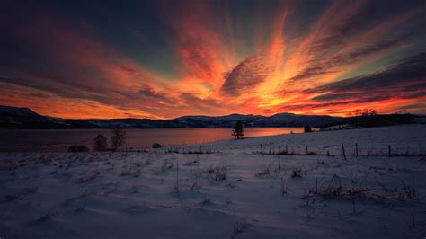 Images Winter Nature Sky Lake Snow Sunrise And Sunset 1920x1080