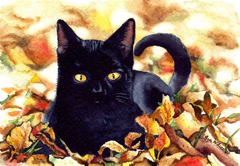 Black Cat Autumn Painting By Iva Wilcox Fine Art America