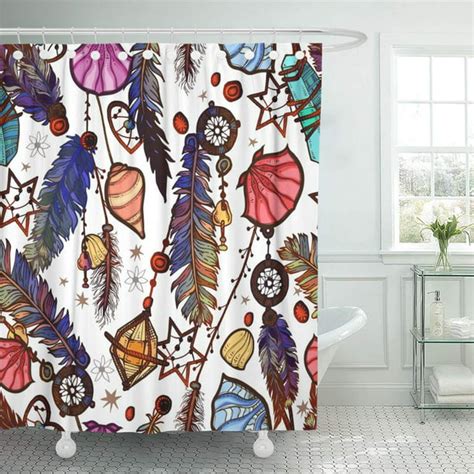 Cynlon Ethnic Feather Seamless Pattern In Boho Style Trendy Beautiful Bright Bathroom Decor Bath