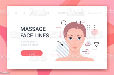 Massage Lines On Womans Face Beauty Treatment Skin Care Concept Female Head Portrait Horizontal