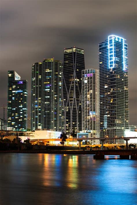 Skyline City Miami Lighting Lights Sea Ocean Sunset Night Cityscape