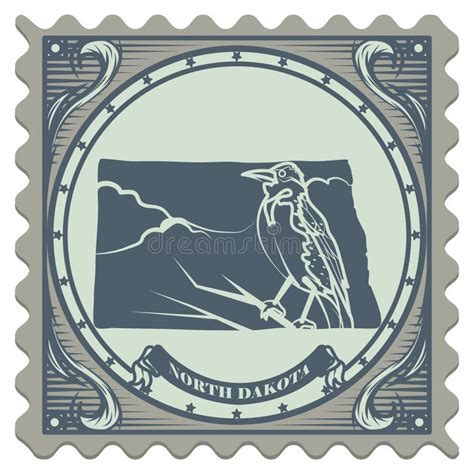 North Dakota State Postage Stamp Vector Illustration Decorative Design