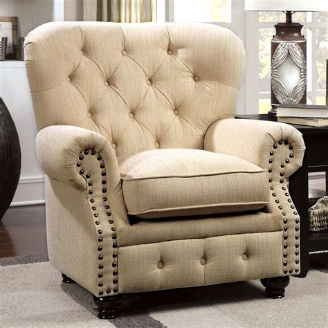 Furniture Of America Mofi Traditional Linen Fabric Tufted Armchair