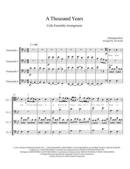 A Thousand Years By Christina Perri Cello Ensemble Sheet Music Pdf
