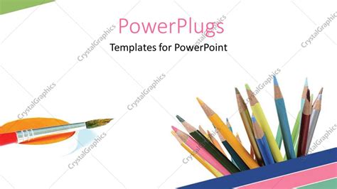 Powerpoint Template A Paint Brush And Lots Of Color Pencils On A White