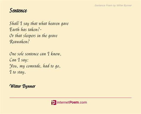 Sentence Poem By Witter Bynner