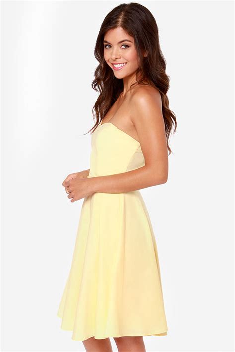 Cute Strapless Dress Yellow Dress 4000