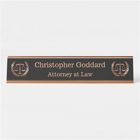 Attorney Scales Of Justice Rose Gold Desk Name Plate Custom Desk Name