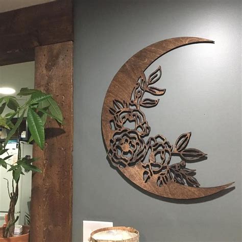 Large Floral Crescent Moon Wood Wall Decor Free Us Shipping Etsy