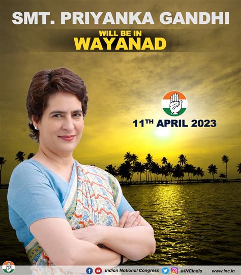 congress on twitter smt priyankagandhi will be joining shri rahulgandhi in wayanad on 11th