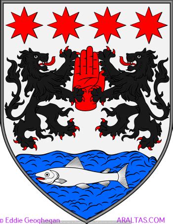 The coat of arms of the city (pictured, above right) are blazoned as party per fesse argent and azure, in chief a pile vair and on a canton gules a bell argent, in base a ship with sails set argent on waves of the sea proper. Keon Keown McKeown coat of arms, Keon Keown McKeown family ...