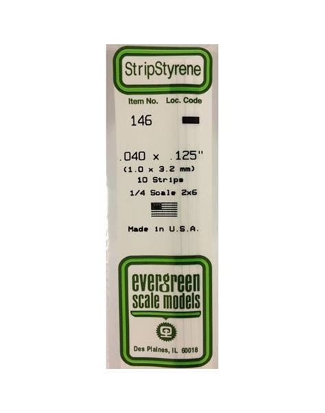 Evergreen Plastic Materials 146 Opaque White Polystyrene Strip 040 X 125 10 Strips Ev146