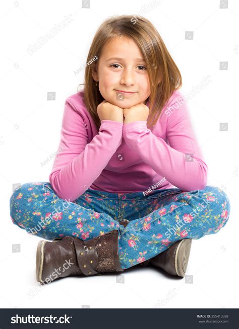 Smiling Little Girl Sitting Crossed Legs Stock Photo Edit Now 255413938
