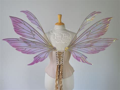 Aynia Rose Blush Painted Iridescent Fairy Wings With Gold Veins