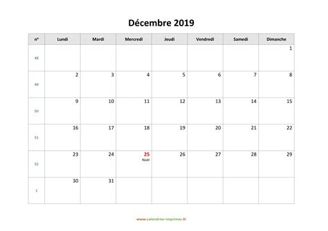 Calendrier Décembre 2019 à Imprimer