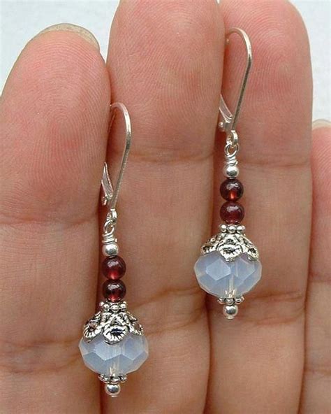 Beautiful Handmade Natural Moonstone Ruby Gemstone Dangle Drop Earrings