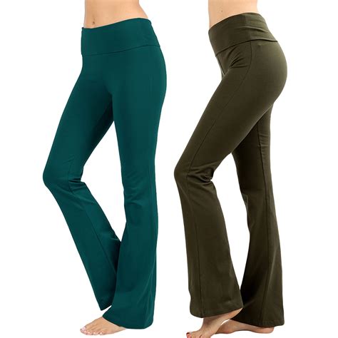 Womens And Plus Stretch Cotton Foldover Waist Bootleg Workout Yoga Pants