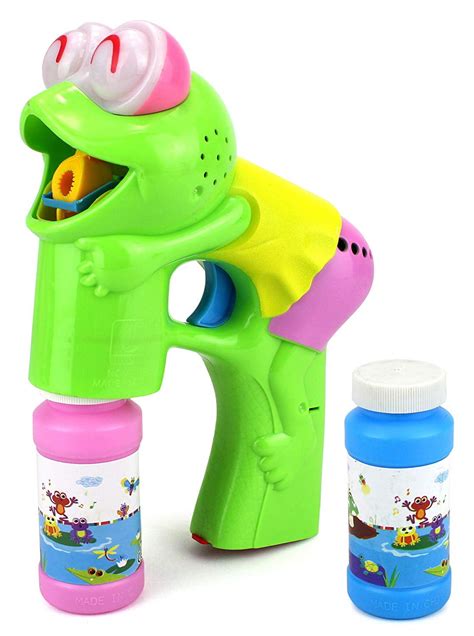 Green Frog Battery Operated Toy Bubble Blowing Gun W 2 Bottles Of