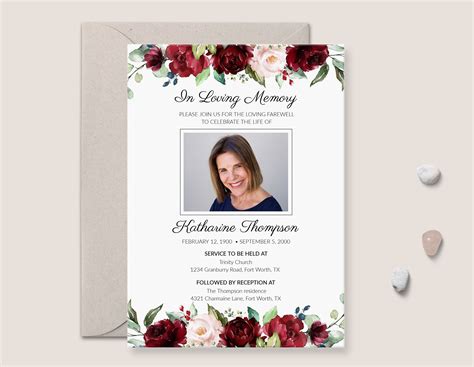 Paper And Party Supplies Funeral Announcements Invitations Template