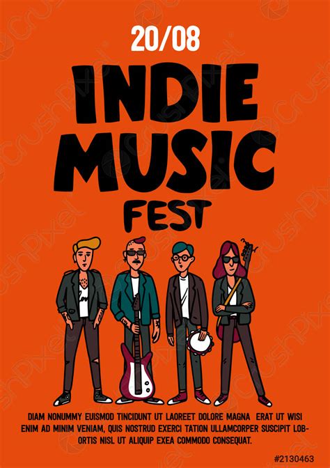 Indie Music Festival Poster Or Flyer Template Illustration Of Musicians