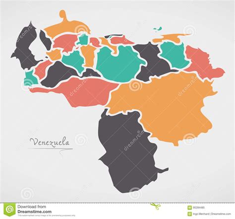 Venezuela Map With States And Modern Round Shapes Stock Vector