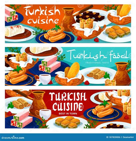 Turkish Cuisine Food Menu Desserts And Sweets Stock Vector