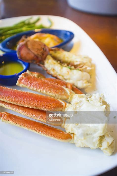 Seafood Dish With Crab Legs Lobster Tail And Shrimps In Butter Sauce