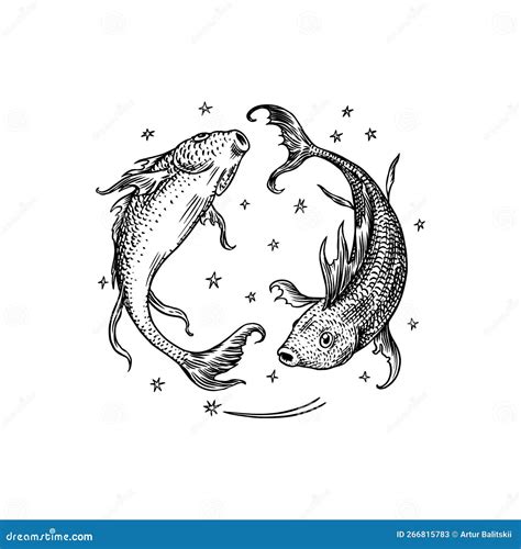 Pisces Zodiac Sign. Modern Magic Astrological Symbol. Illustration of